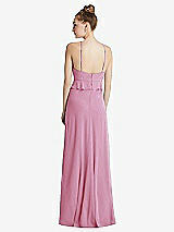 Rear View Thumbnail - Powder Pink Bias Ruffle Empire Waist Halter Maxi Dress with Adjustable Straps