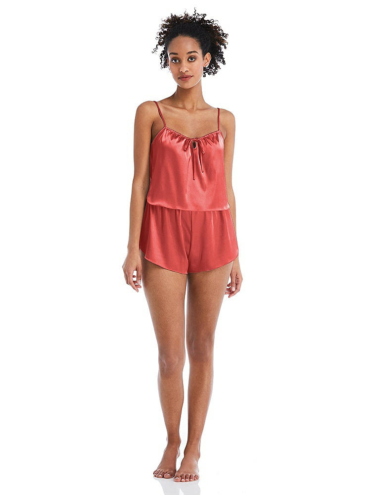 Front View - Perfect Coral Satin Lounge Shorts with Pockets - Kat