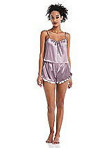 Front View Thumbnail - Suede Rose Satin Ruffle-Trimmed Lounge Shorts with Pockets - Cali