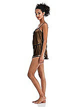 Side View Thumbnail - Latte Satin Ruffle-Trimmed Lounge Shorts with Pockets - Cali