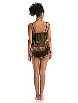 Rear View Thumbnail - Latte Satin Ruffle-Trimmed Lounge Shorts with Pockets - Cali