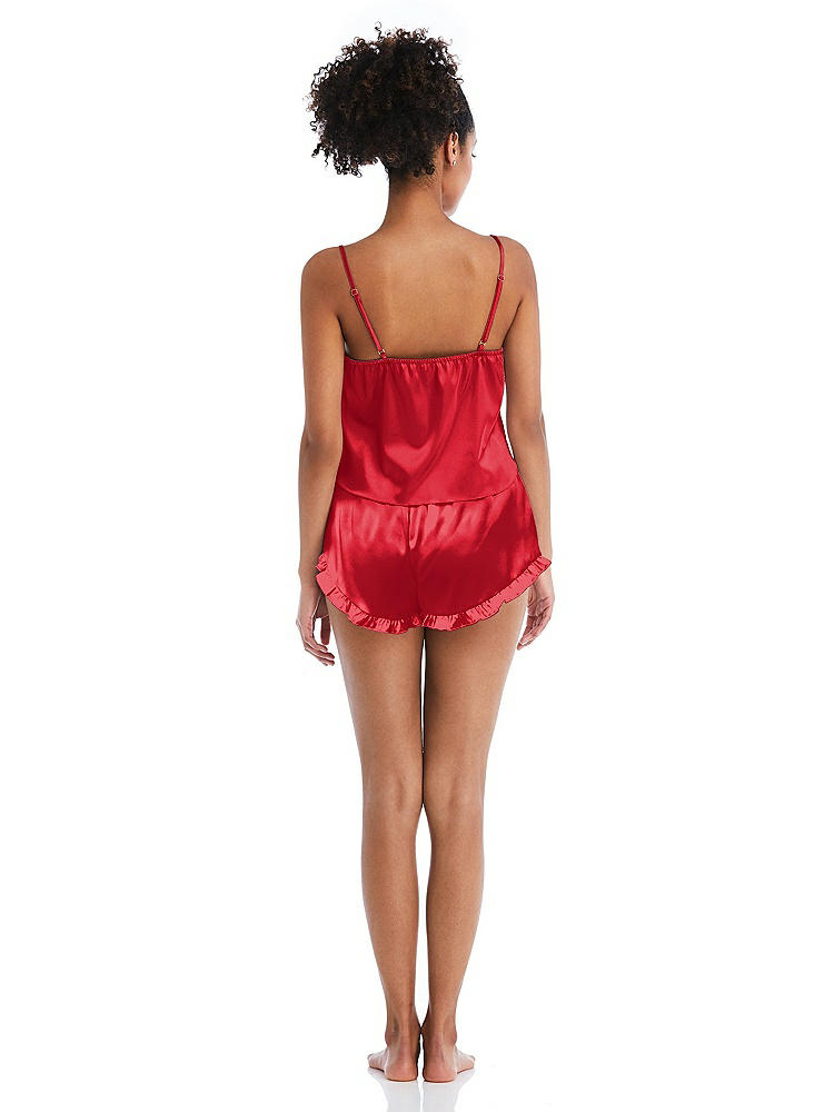Back View - Parisian Red Satin Ruffle-Trimmed Lounge Shorts with Pockets - Cali