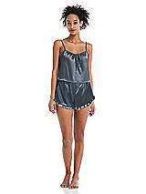 Front View Thumbnail - Silverstone Satin Ruffle-Trimmed Lounge Shorts with Pockets - Cali