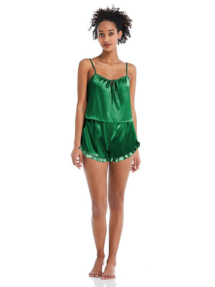 Front View - Shamrock Satin Ruffle-Trimmed Lounge Shorts with Pockets - Cali