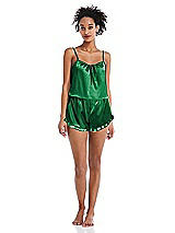 Front View Thumbnail - Shamrock Satin Ruffle-Trimmed Lounge Shorts with Pockets - Cali