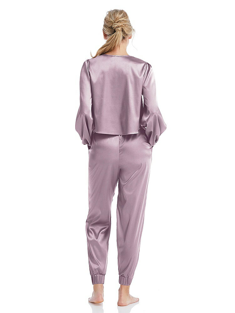 Back View - Suede Rose Satin Joggers with Pockets - Mica