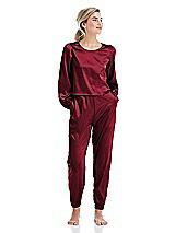 Front View Thumbnail - Burgundy Satin Joggers with Pockets - Mica