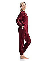 Side View Thumbnail - Burgundy Satin Joggers with Pockets - Mica