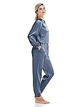 Side View Thumbnail - Larkspur Blue Satin Joggers with Pockets - Mica