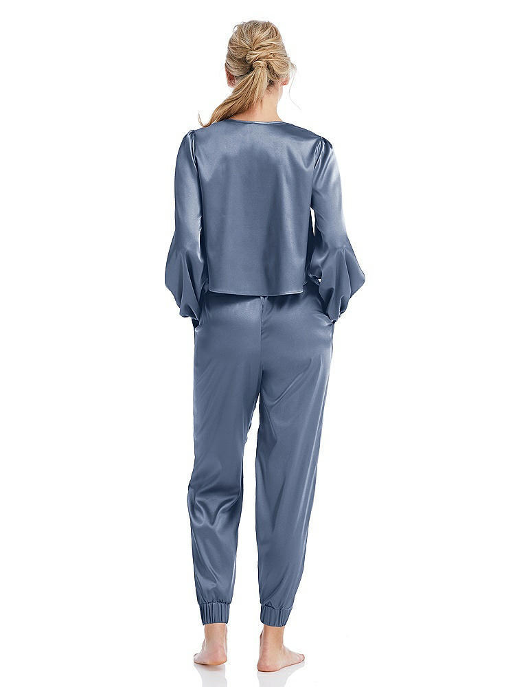 Back View - Larkspur Blue Satin Joggers with Pockets - Mica