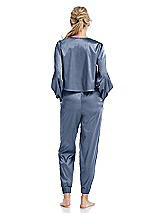 Rear View Thumbnail - Larkspur Blue Satin Joggers with Pockets - Mica