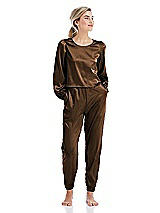 Front View Thumbnail - Latte Satin Joggers with Pockets - Mica