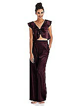 Front View Thumbnail - Bordeaux Satin Wide-Leg Lounge Pants with Pockets - Ray