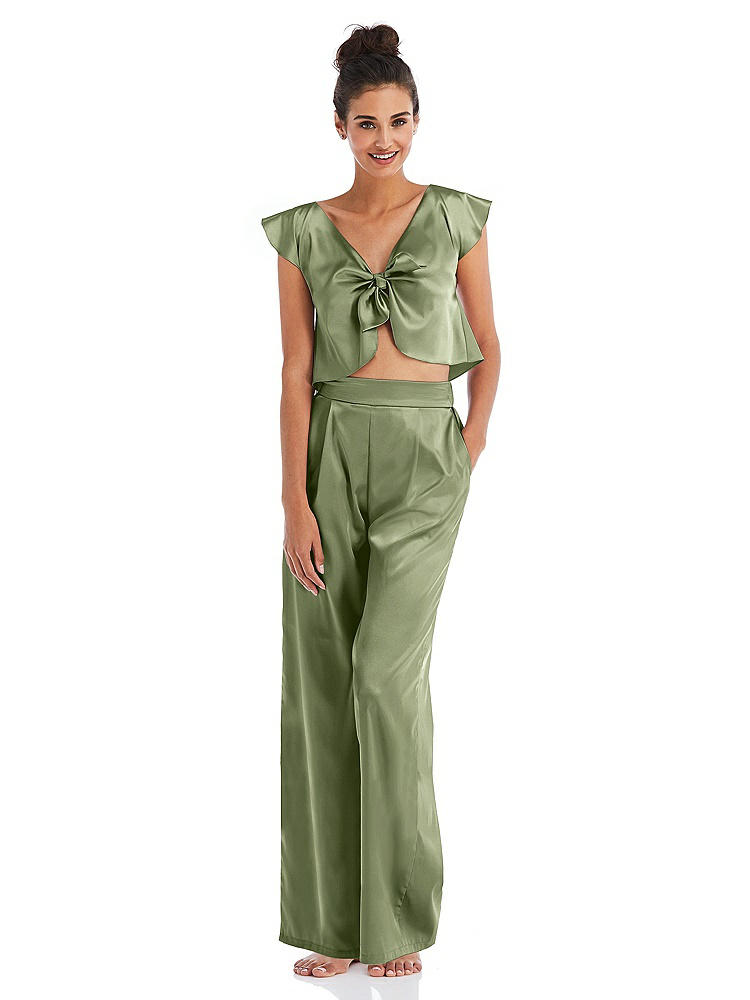 Front View - Kiwi Satin Wide-Leg Lounge Pants with Pockets - Ray