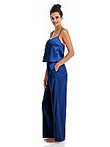 Side View Thumbnail - Sapphire Satin Wide-Leg Lounge Pants with Pockets - Ray