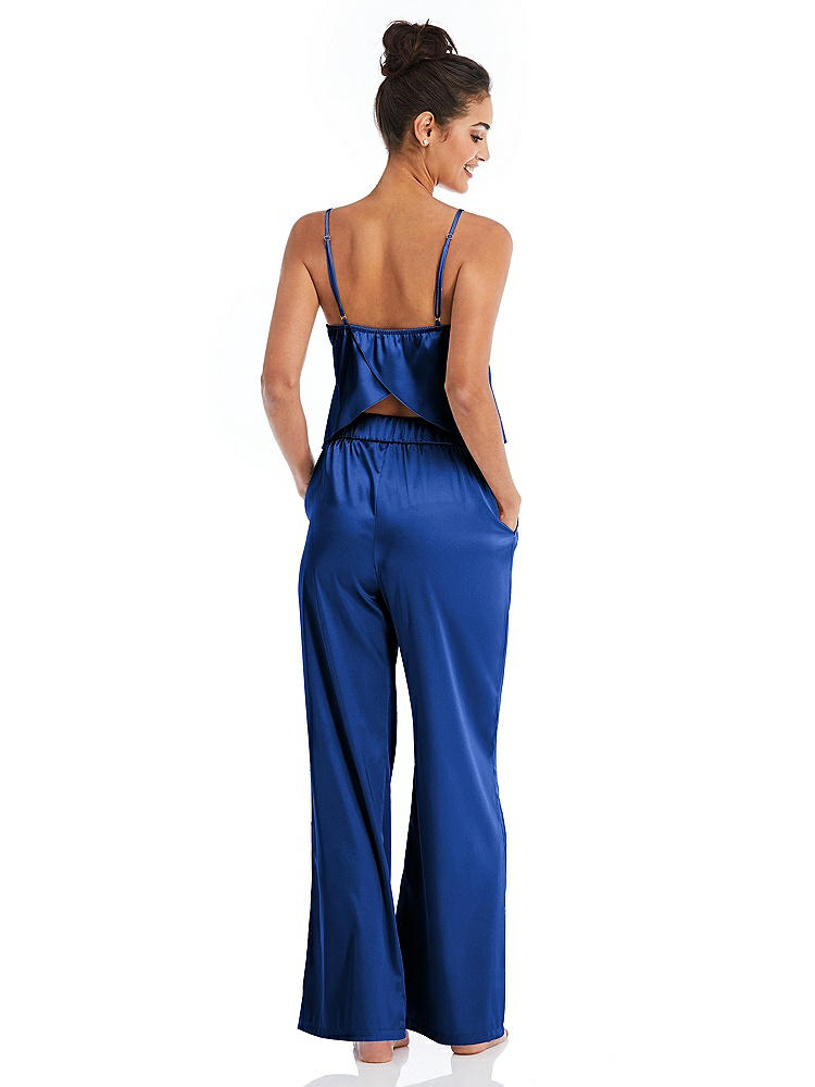 Back View - Sapphire Satin Wide-Leg Lounge Pants with Pockets - Ray