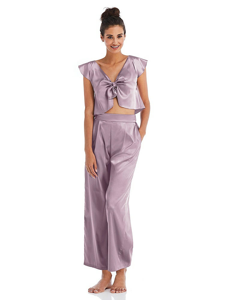 Front View - Suede Rose Satin Ankle Wide-Leg Lounge Pants - Vic