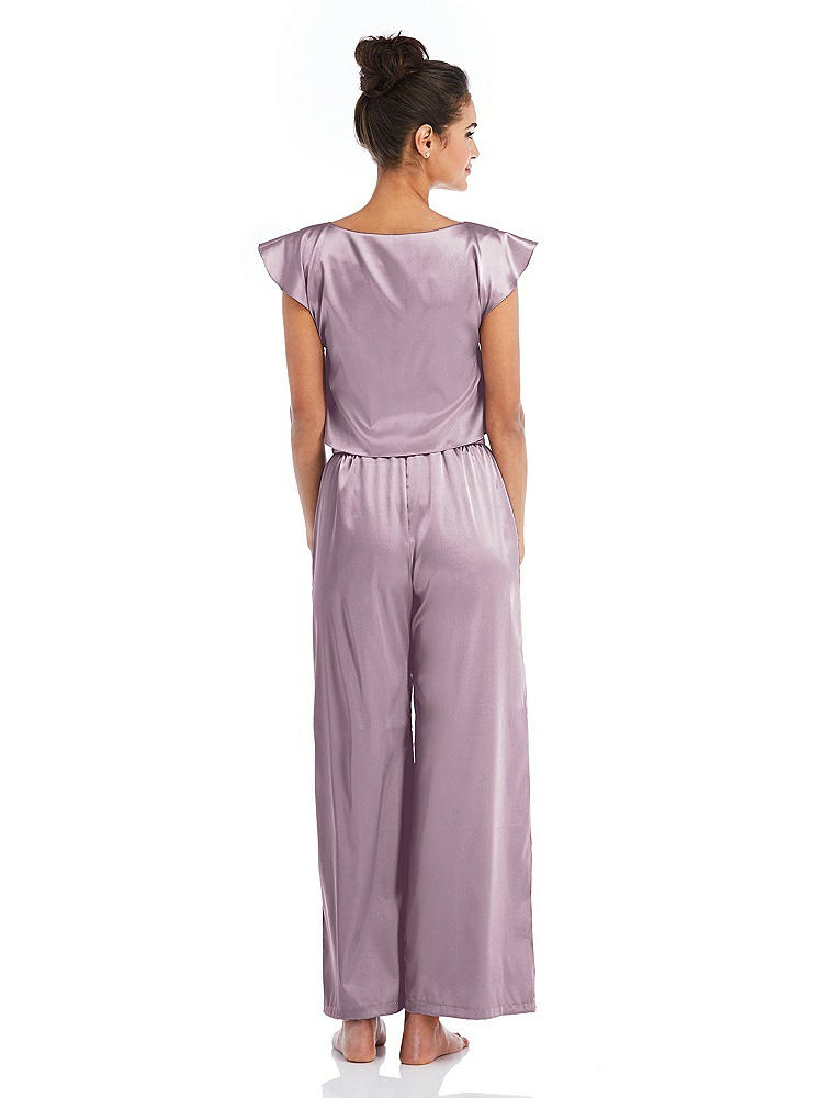Back View - Suede Rose Satin Ankle Wide-Leg Lounge Pants - Vic