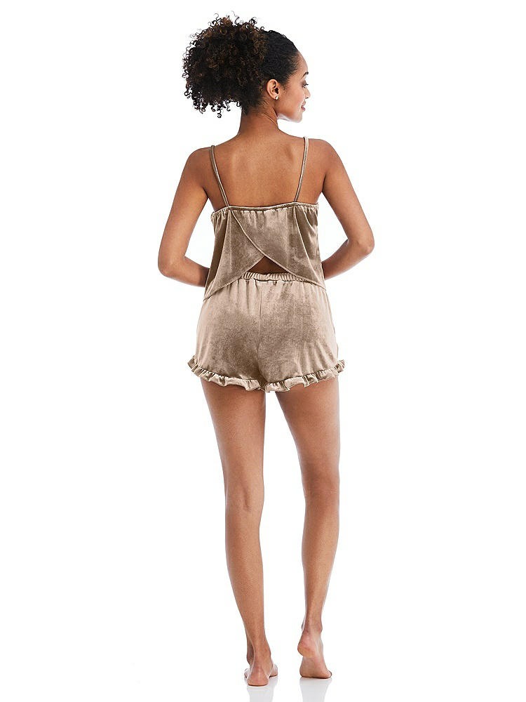 Back View - Topaz Velvet Ruffle-Trimmed Lounge Shorts with Pockets - Willa