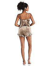 Rear View Thumbnail - Topaz Velvet Ruffle-Trimmed Lounge Shorts with Pockets - Willa