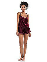 Front View Thumbnail - Cabernet Velvet Ruffle-Trimmed Lounge Shorts with Pockets - Willa