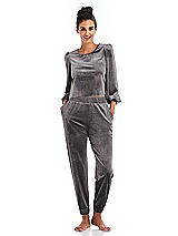 Front View Thumbnail - Caviar Gray Velvet Joggers with Pockets - May