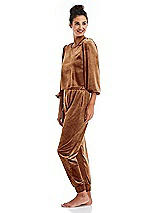 Side View Thumbnail - Golden Almond Velvet Joggers with Pockets - May