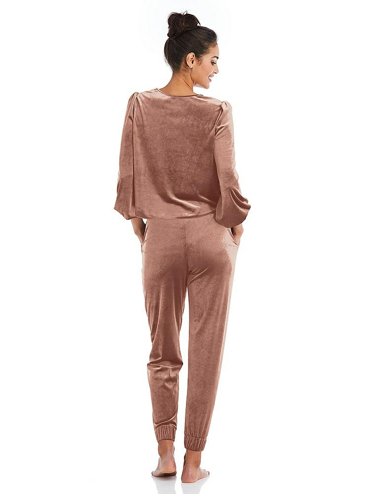 Back View - Tawny Rose Velvet Joggers with Pockets - May