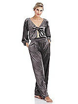 Front View Thumbnail - Caviar Gray Velvet Lounge Pants with Pockets - Cleo