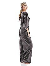 Side View Thumbnail - Caviar Gray Velvet Lounge Pants with Pockets - Cleo