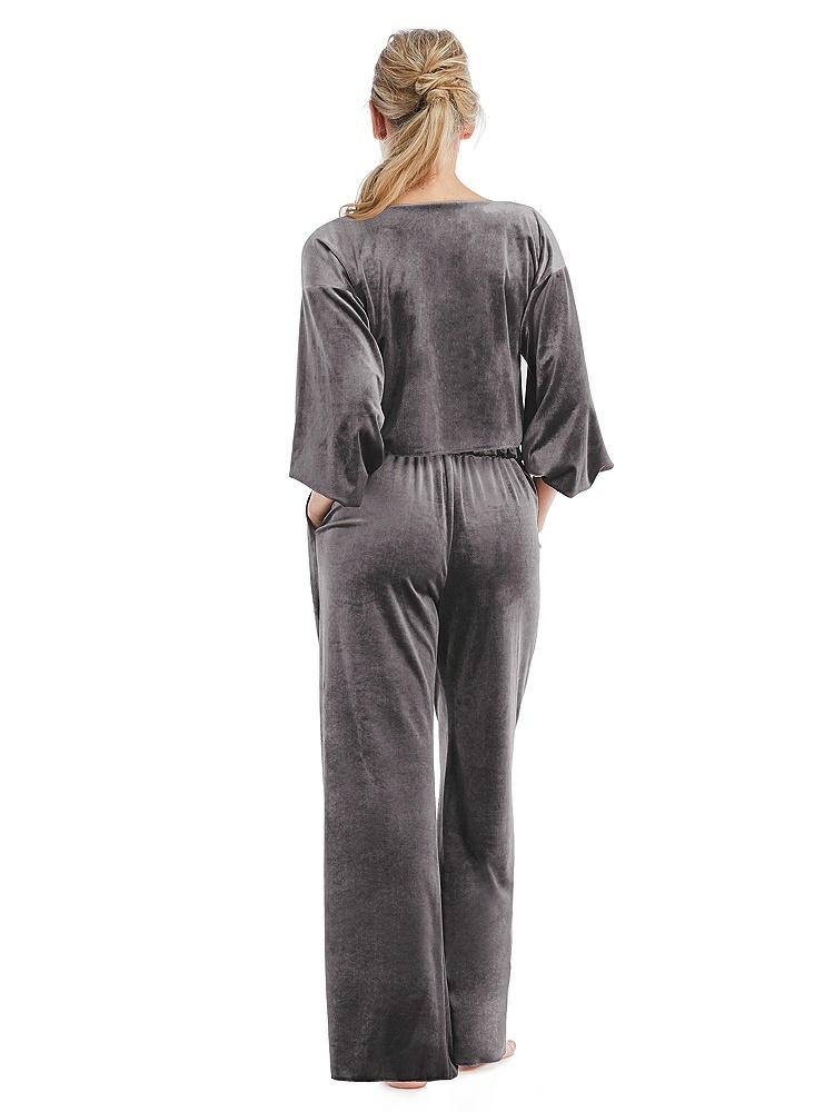 Back View - Caviar Gray Velvet Lounge Pants with Pockets - Cleo