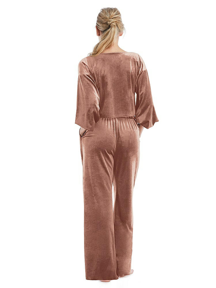Back View - Tawny Rose Velvet Lounge Pants with Pockets - Cleo