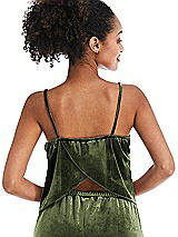 Rear View Thumbnail - Olive Green Split Back Slim Strap Velvet Cami - Sari