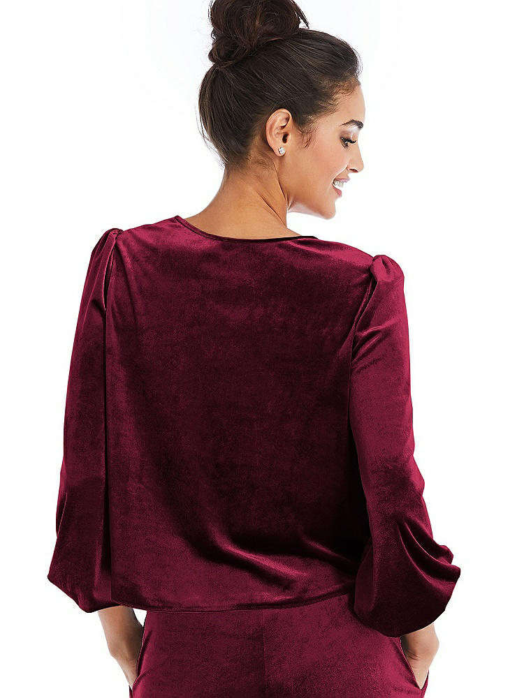 Back View - Cabernet Velvet Pullover Puff Sleeve Top - Rue