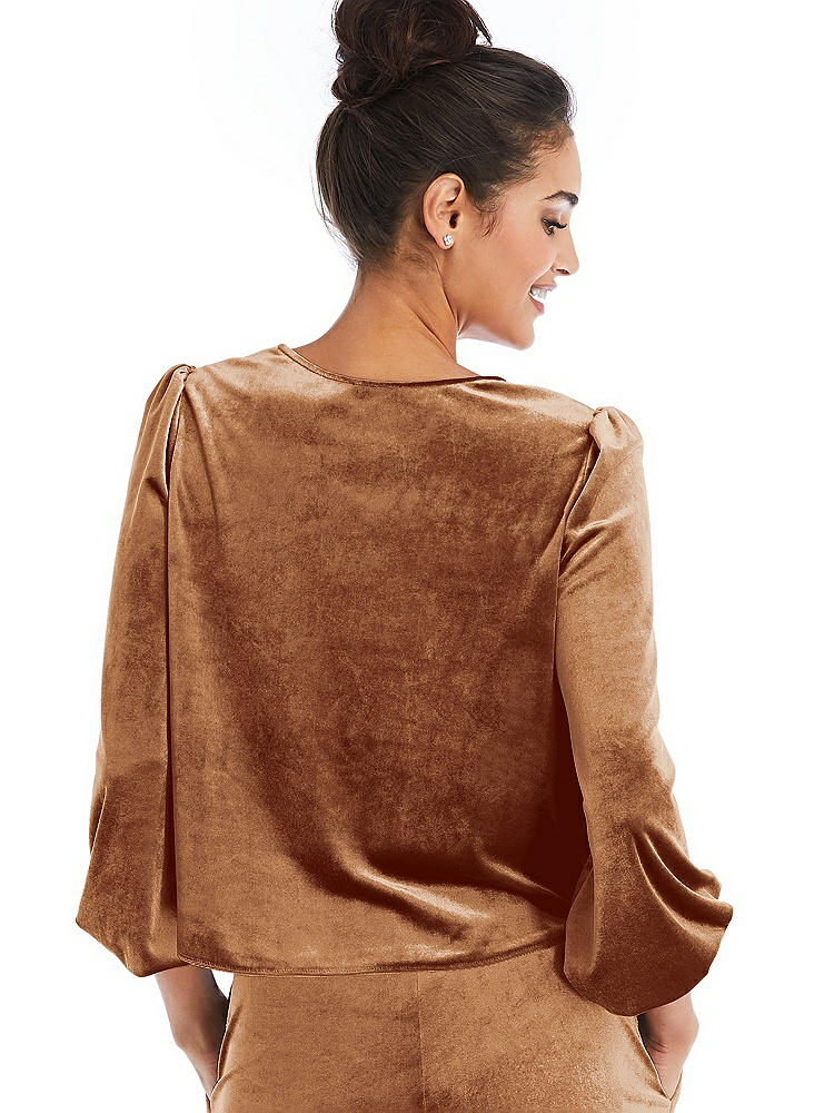 Back View - Golden Almond Velvet Pullover Puff Sleeve Top - Rue