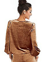Rear View Thumbnail - Golden Almond Velvet Pullover Puff Sleeve Top - Rue