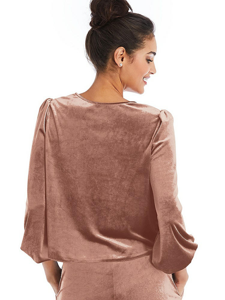 Back View - Tawny Rose Velvet Pullover Puff Sleeve Top - Rue