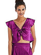 Front View Thumbnail - Persian Plum Satin Tie-Front Lounge Crop Top - Frankie
