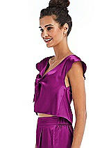 Side View Thumbnail - Persian Plum Satin Tie-Front Lounge Crop Top - Frankie