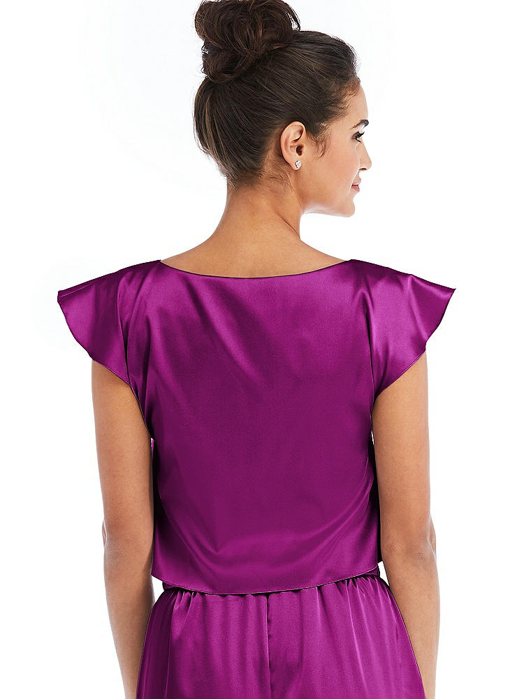 Back View - Persian Plum Satin Tie-Front Lounge Crop Top - Frankie