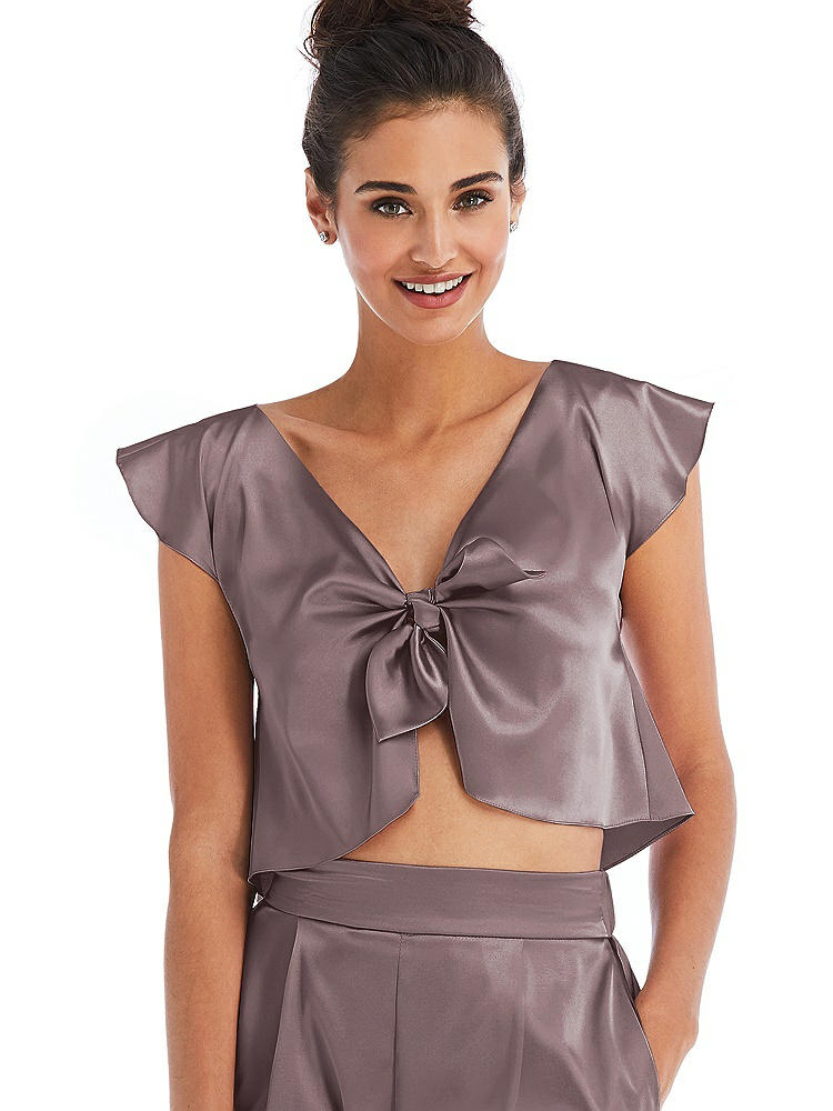 Front View - French Truffle Satin Tie-Front Lounge Crop Top - Frankie