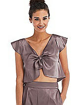 Front View Thumbnail - French Truffle Satin Tie-Front Lounge Crop Top - Frankie