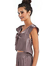 Side View Thumbnail - French Truffle Satin Tie-Front Lounge Crop Top - Frankie