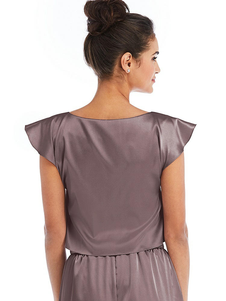 Back View - French Truffle Satin Tie-Front Lounge Crop Top - Frankie
