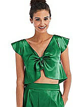 Front View Thumbnail - Shamrock Satin Tie-Front Lounge Crop Top - Frankie