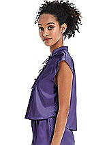 Side View Thumbnail - Regalia - PANTONE Ultra Violet Satin Stand Collar Tie-Front Pullover Top - Remi