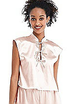 Front View Thumbnail - Blush Satin Stand Collar Tie-Front Pullover Top - Remi