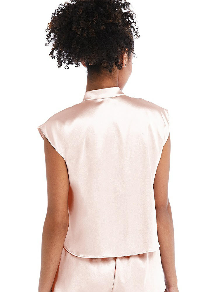 Back View - Blush Satin Stand Collar Tie-Front Pullover Top - Remi