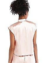 Rear View Thumbnail - Blush Satin Stand Collar Tie-Front Pullover Top - Remi