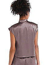 Rear View Thumbnail - French Truffle Satin Stand Collar Tie-Front Pullover Top - Remi